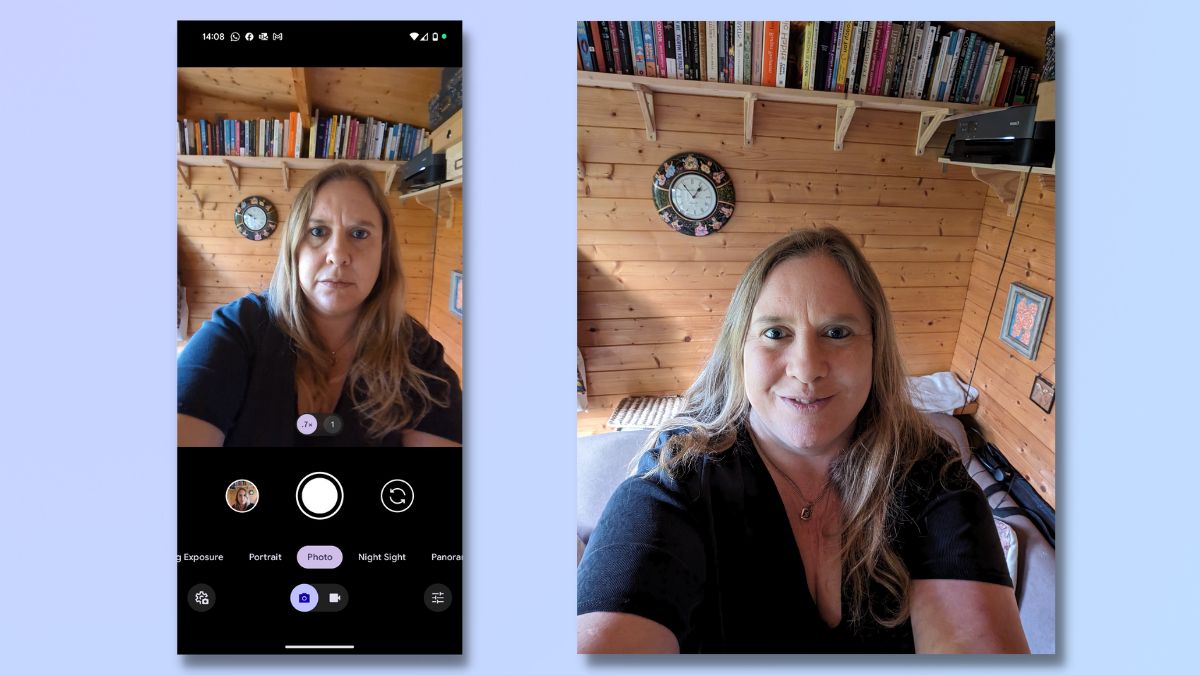 لقطة شاشة توضح كيفية عكس صورة شخصية على Android - التقط صورة باستخدام الإعدادات الجديدة