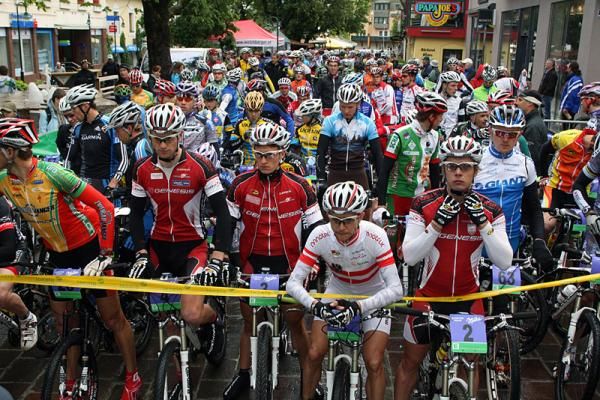 Riders await the start of the Alpentour Trophy's opening stage.