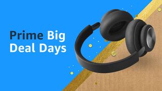 Amazon Prime Big deal days sale slogan with headphones and shipping box