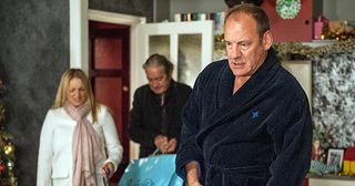 Nicola King and Rodney Blackstock are shocked When Jimmy King surprises Nicola – She’s annoyed to find the house smelling of smoke and to learn Bernice was there in Emmerdale.