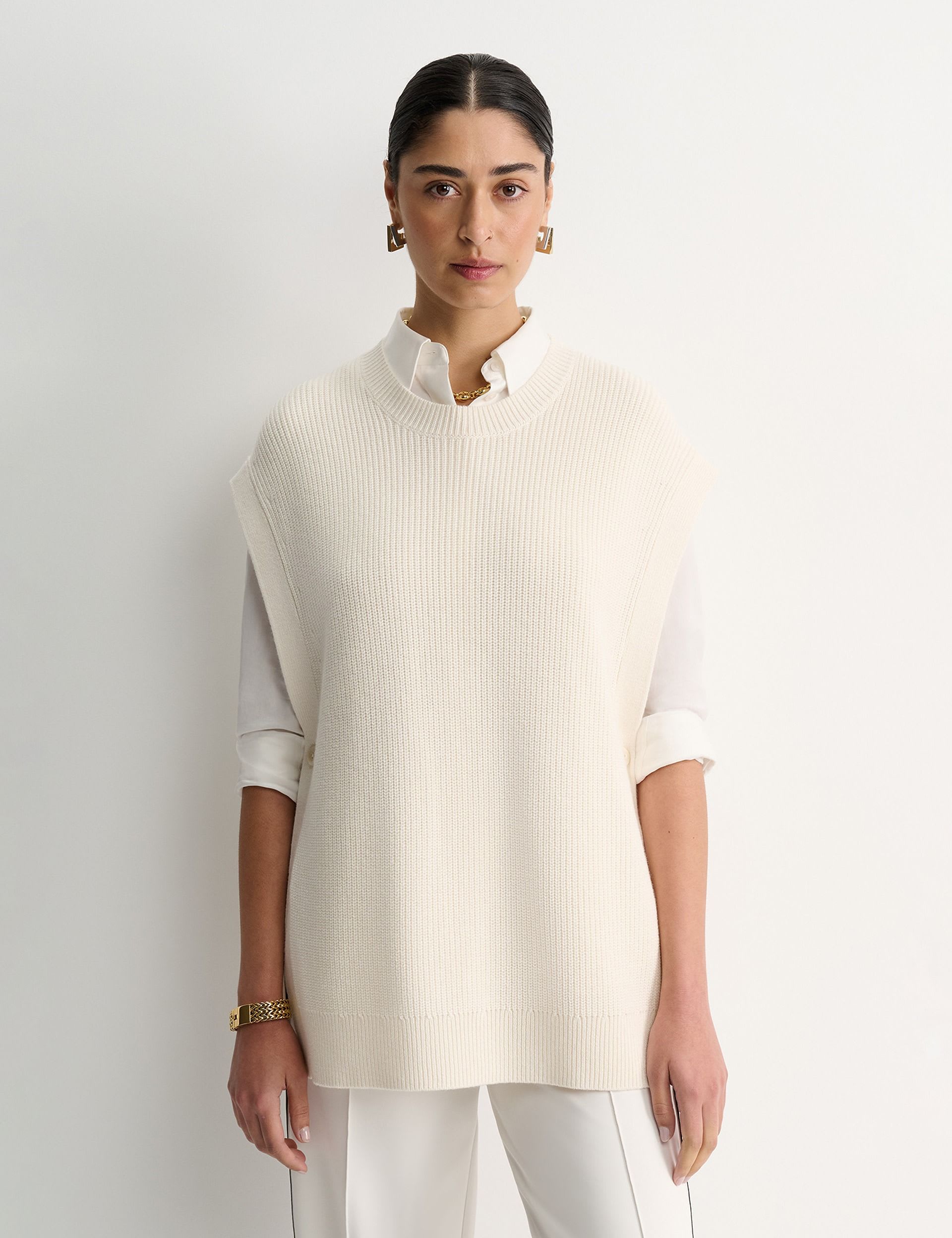 Wool Blend Ribbed Open Side Knitted Vest