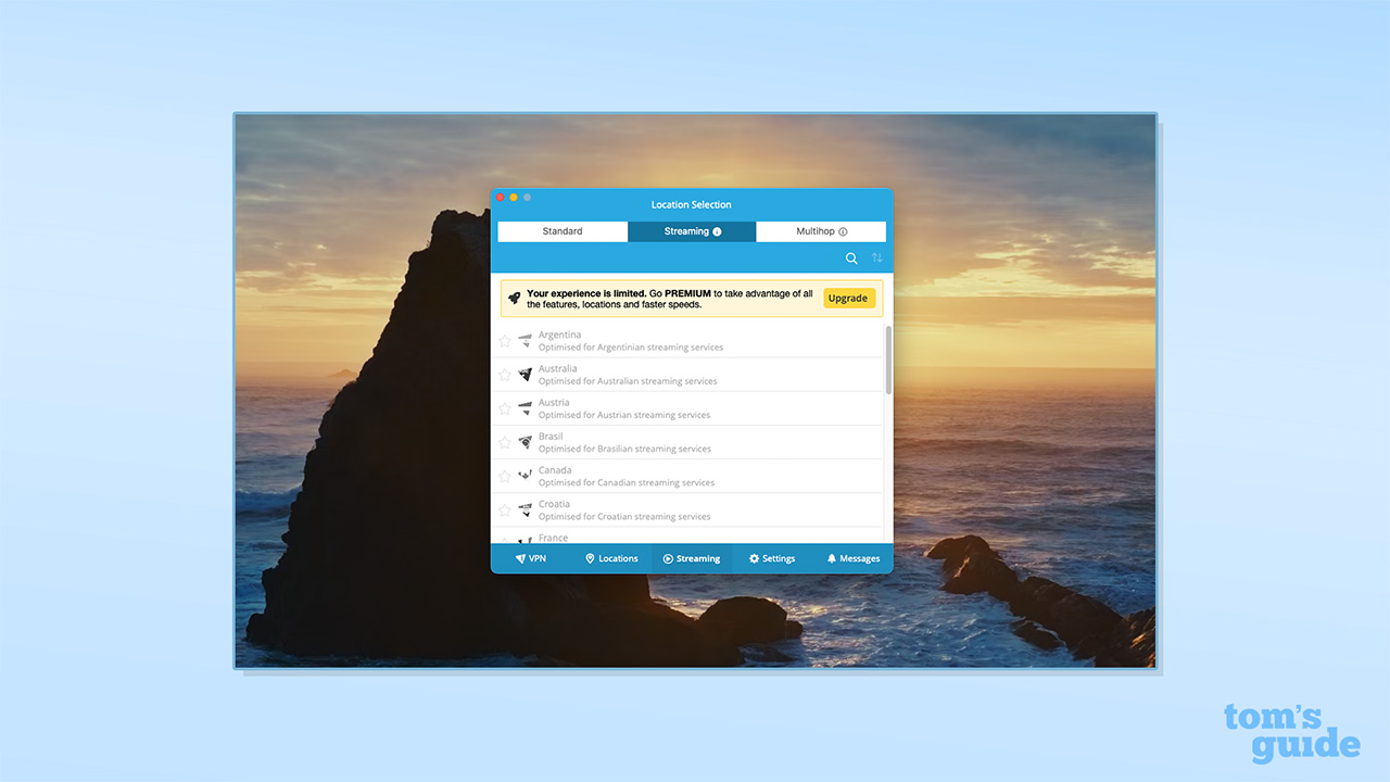 Hide.me Free's streaming options on Mac
