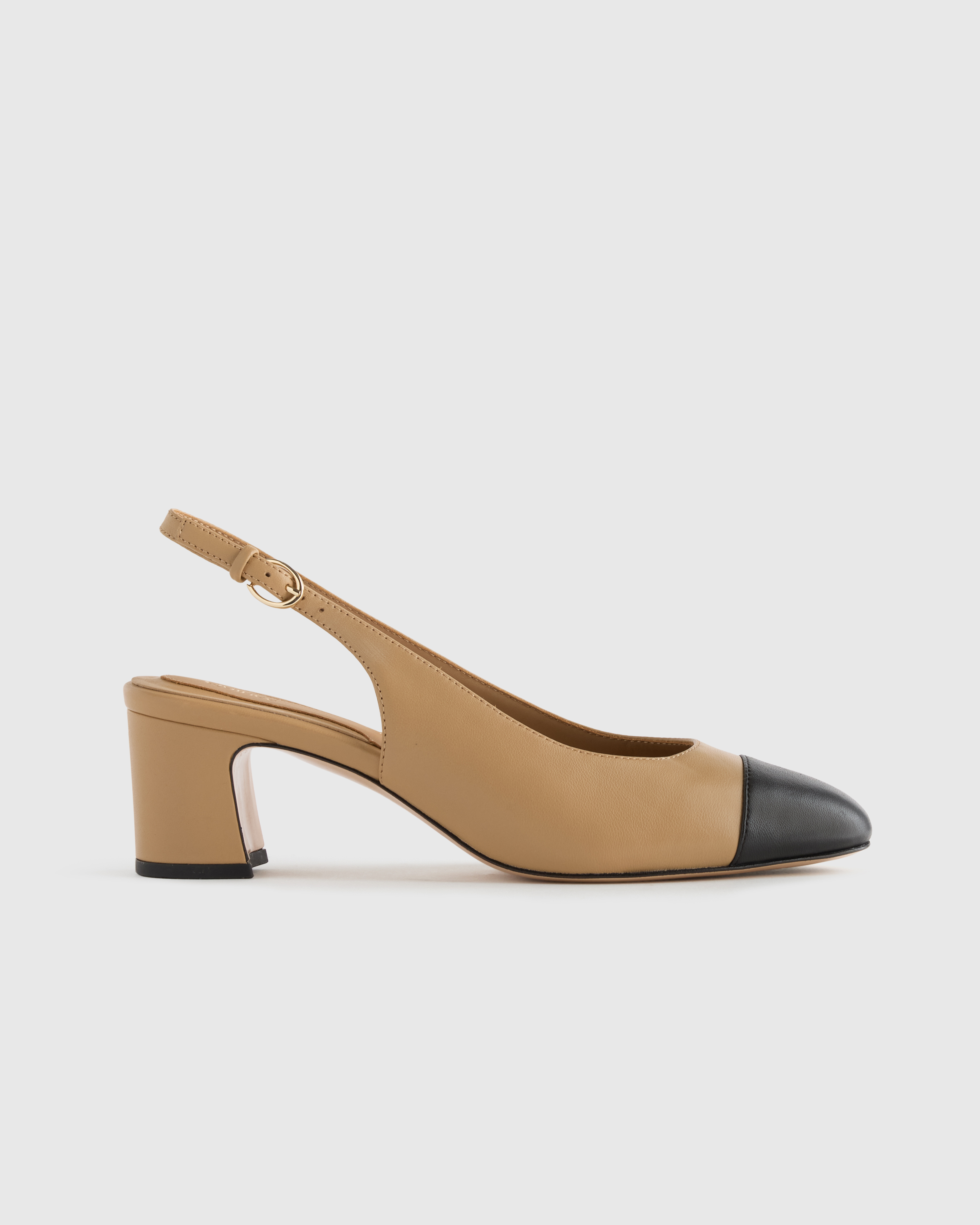 Italian Leather Cap Toe Slingback in Bone