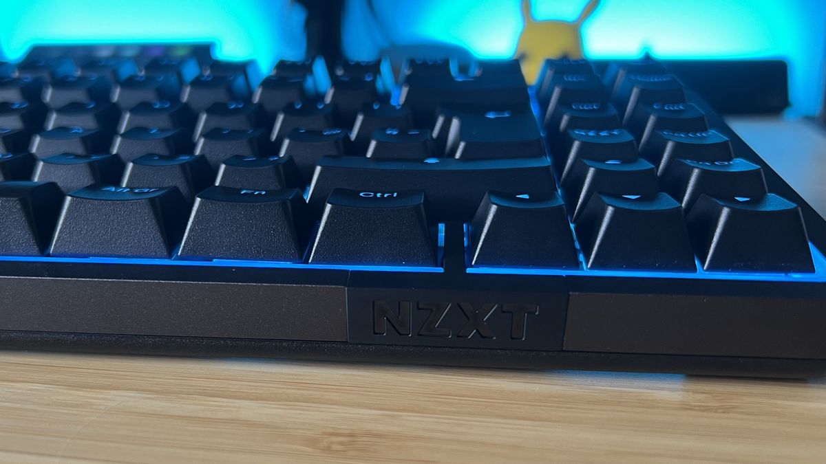 NZXT Function Elite Mini TKL front edge with NZXT logo in a glossy texture