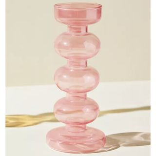 Anthropologie Delaney Candlestick in pink glass