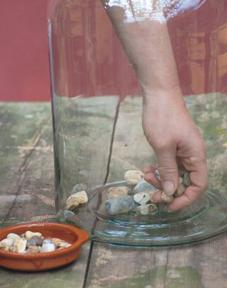 Step one of how to make a terrarium: add gravel