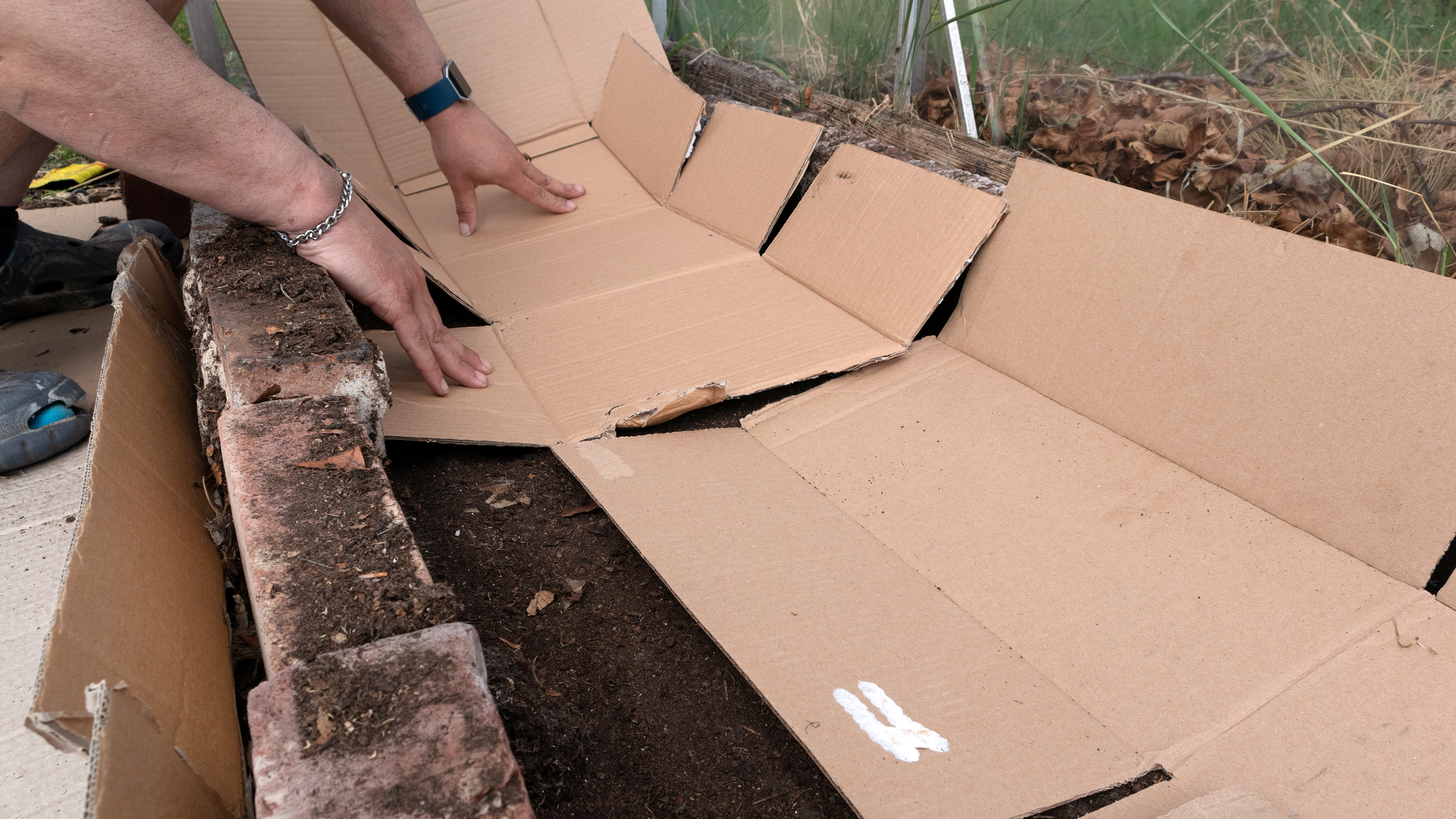 Cardboard boxes being used in the garden