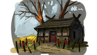 AI Photoshop tutorial; a painting sketch of a countryside cottage
