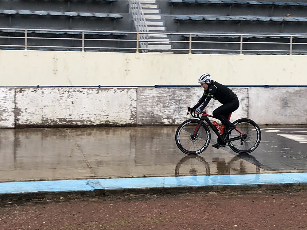 Ina Teutenberg (Director at Trek-Segafredo) riding into the Roubaix velodrome