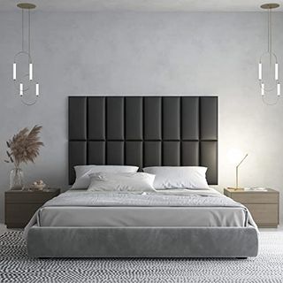 Art3d Peel and Stick Black King Headboard, 12-Pack Upholstered Headboard for Queen, Full-Size Bed, Padded Wall Panel