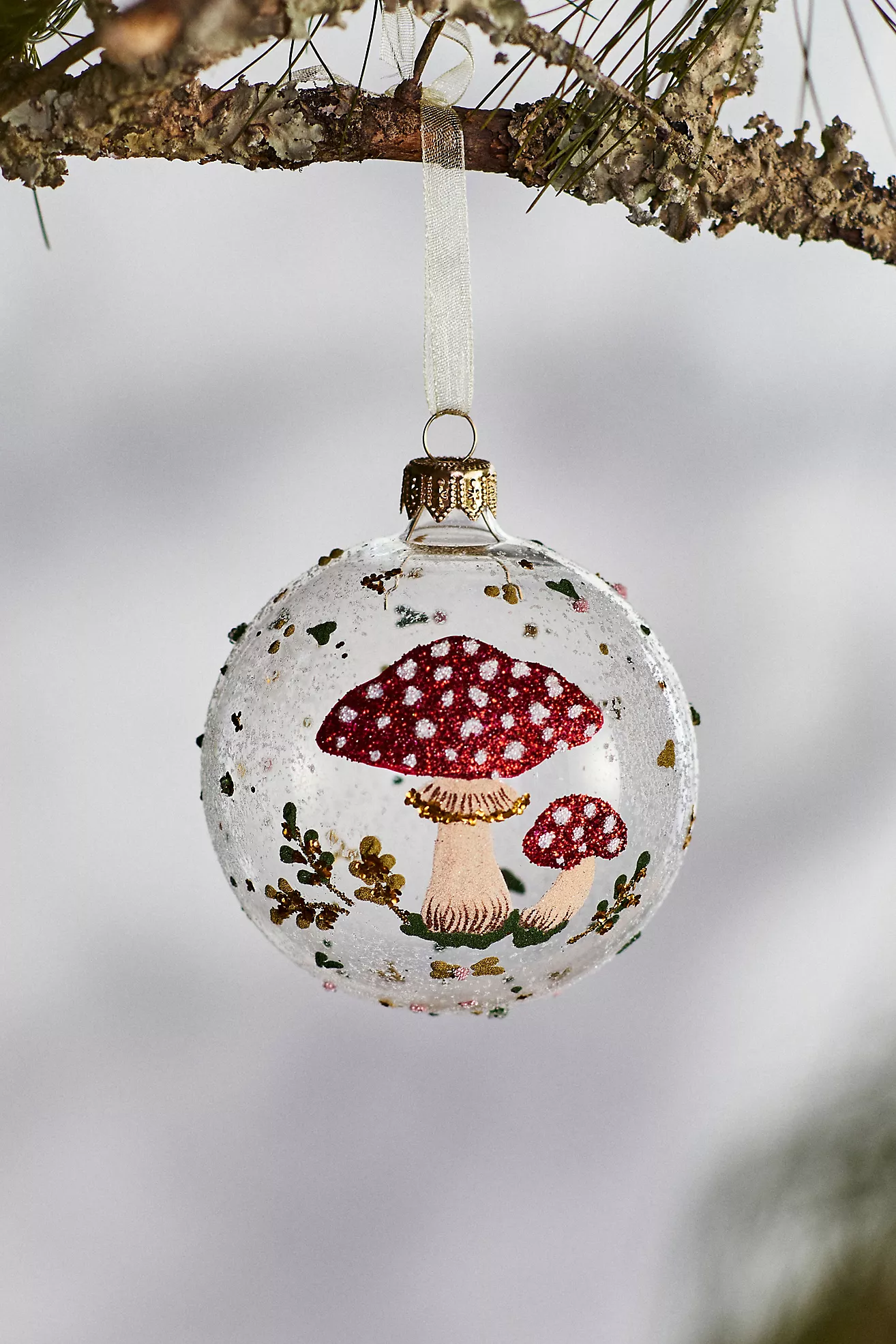 Forest Mushrooms Glass Globe Ornament