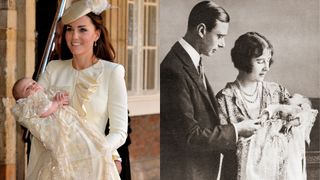 Kate Middleton at Prince George's christening and the Queen's christening side-by-side