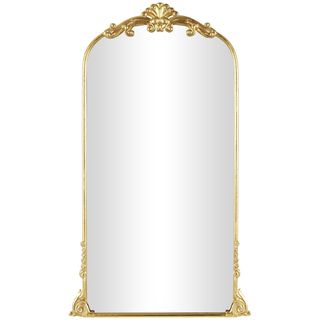 Decmode Gold Metal Tall Ornate Arched Baroque Floor Mirror