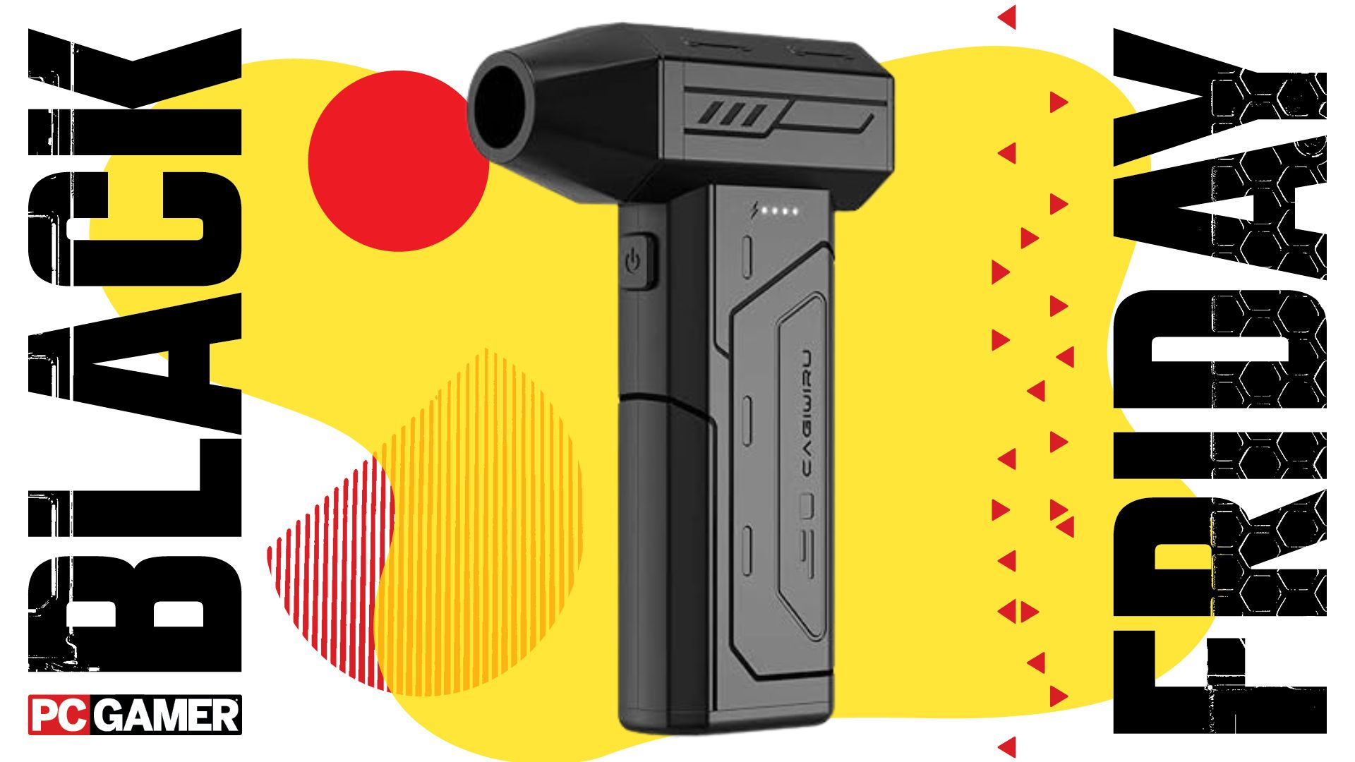 Cagiwiru compressed air blower on a yellow Black Friday image