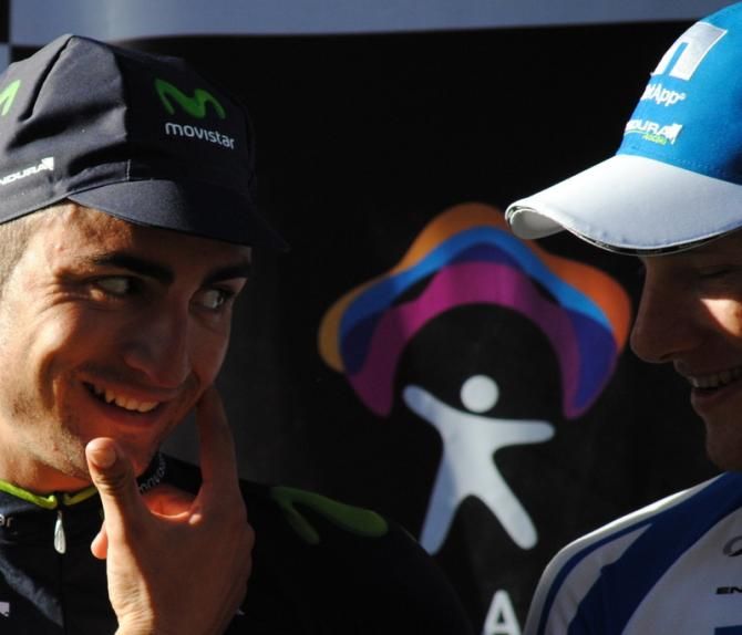 Juanjo Lobato (Movistar) tells Bennett he has a kiss in his face...