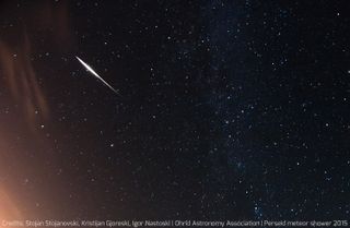 This amazing view of a Perseid meteor was captured by amateur astronomers Stojan Stojanovski, Kristijan Gjoreski and Igor Nastoski of the Ohrid Astronomy Association in Ohrid, Macedonia during the peak of the Perseid meteor shower on Aug. 12-13, 2015.