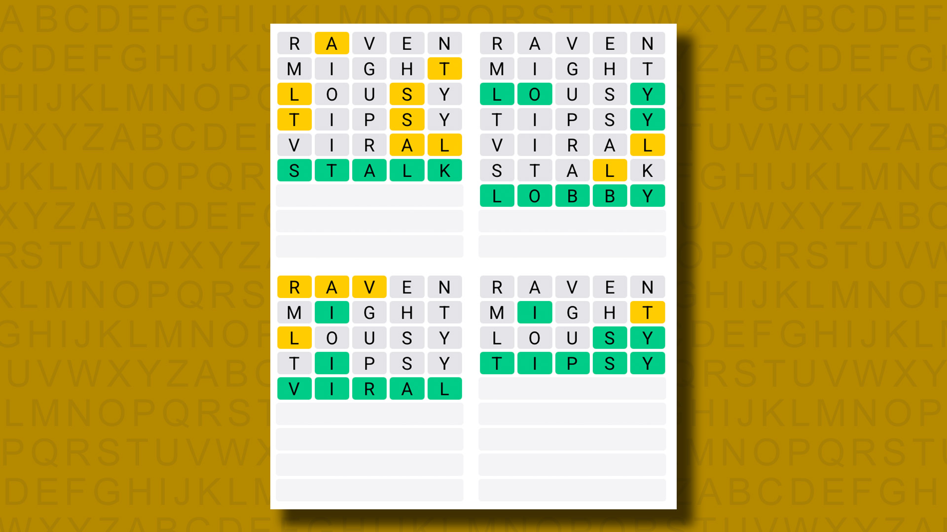 Quordle answers for game 1330 on a yellow background