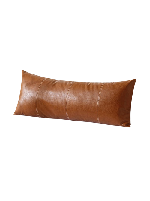 Brown Faux Leather Lumbar Pillow Cover