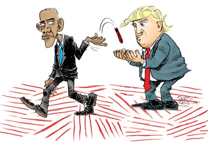 Political Cartoon U.S. Obama red lines President Trump Syria bombing