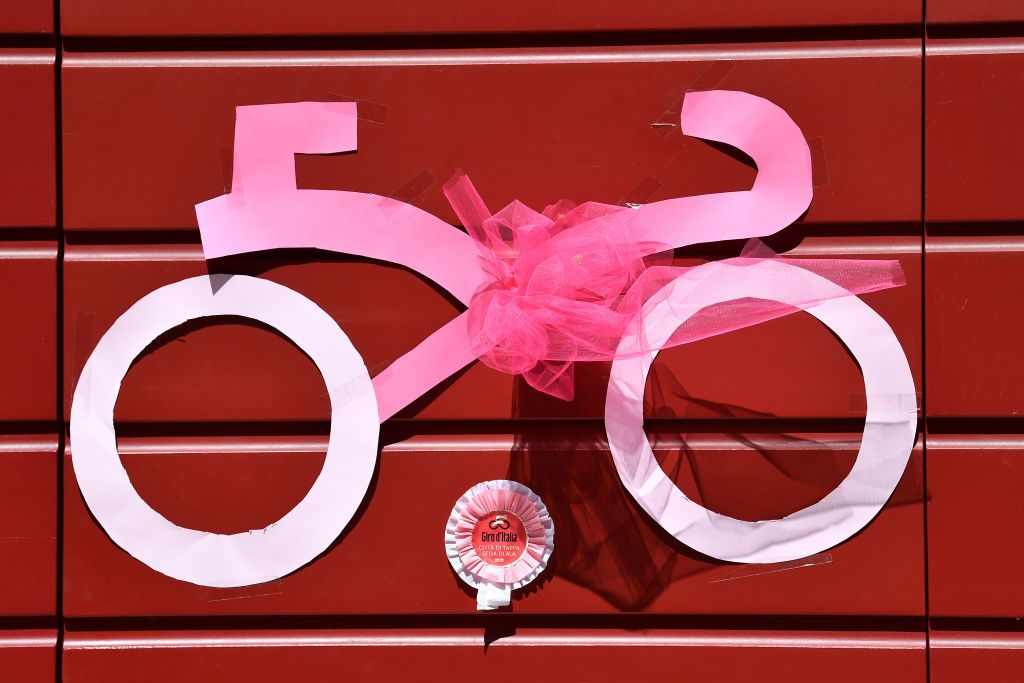 SEGA DI ALA ITALY MAY 26 Pink decoration at Sega di Ala finish area during the 104th Giro dItalia 2021 Stage 17 a 193km stage from Canazei to Sega di Ala 1246m UCIworldtour girodiitalia Giro on May 26 2021 in Sega di Ala Italy Photo by Stuart FranklinGetty Images