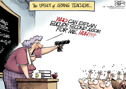 Political cartoon U.S. School shootings arming teachers