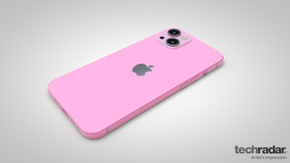 Een render van een roze iPhone 13