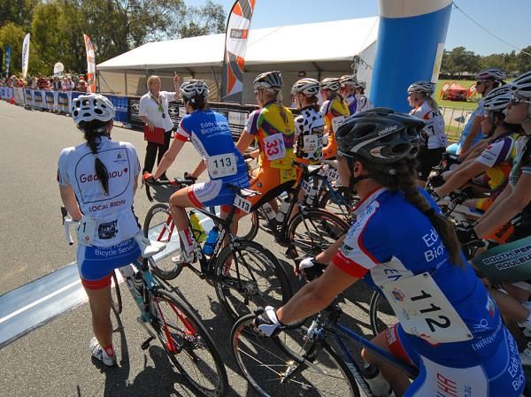 The elite women's field wait for the first of the day's two stages to commence.