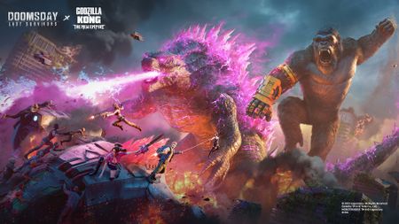 Doomsday Last Survivors artwork showing Godzilla and King Kong fighting zombies in a destroyed city