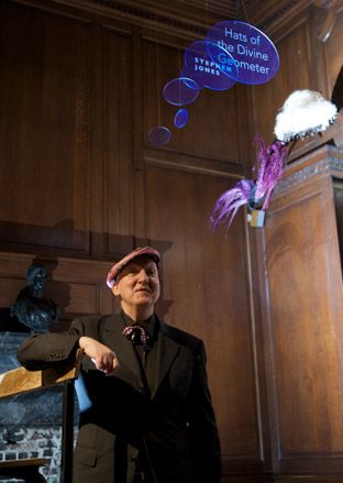 Milliner Stephen Jones with his installation for 'The Enchanted Palace' exhibition at Kensington Palace.