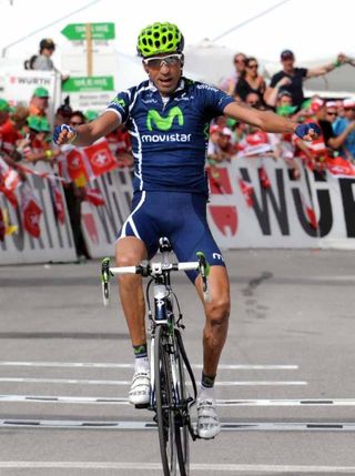 Movistar's Mauricio Soler celebrates his stage victory on Crans-Montana