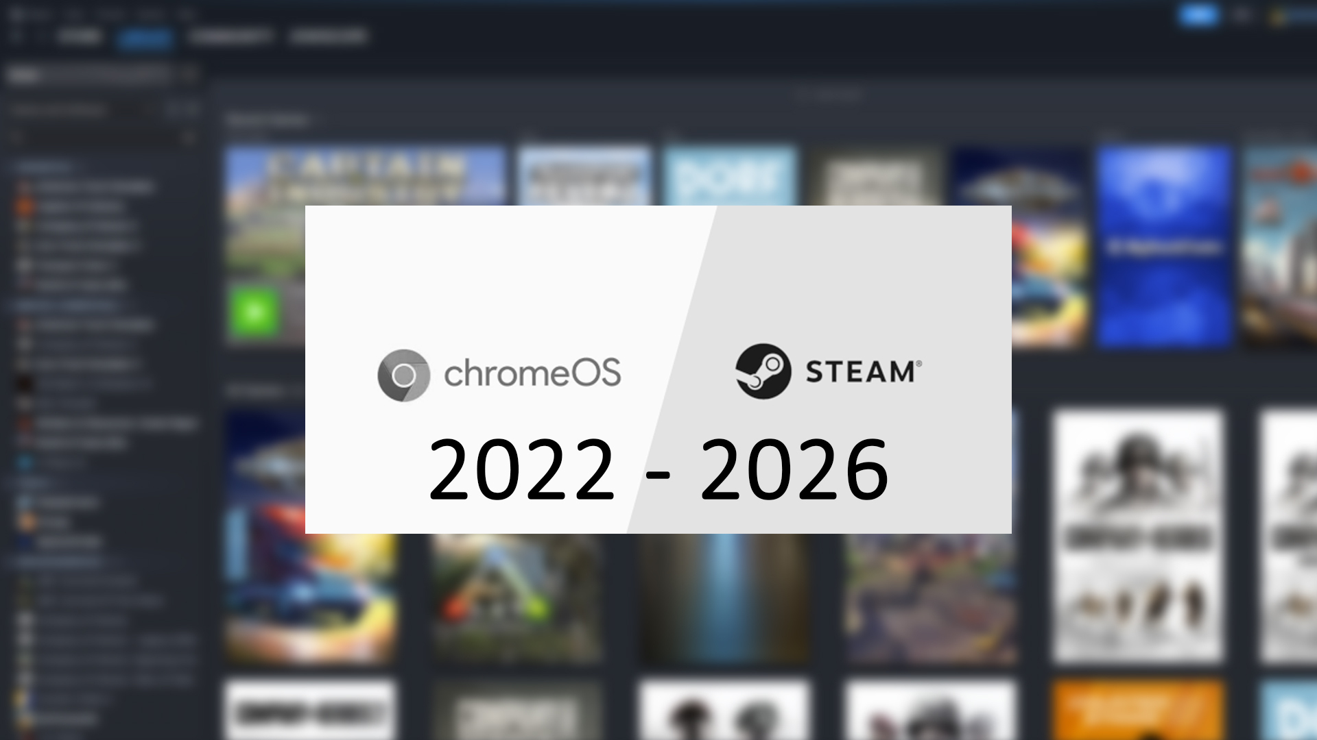 Steam library with ChromeOS and Steam logos showing. 