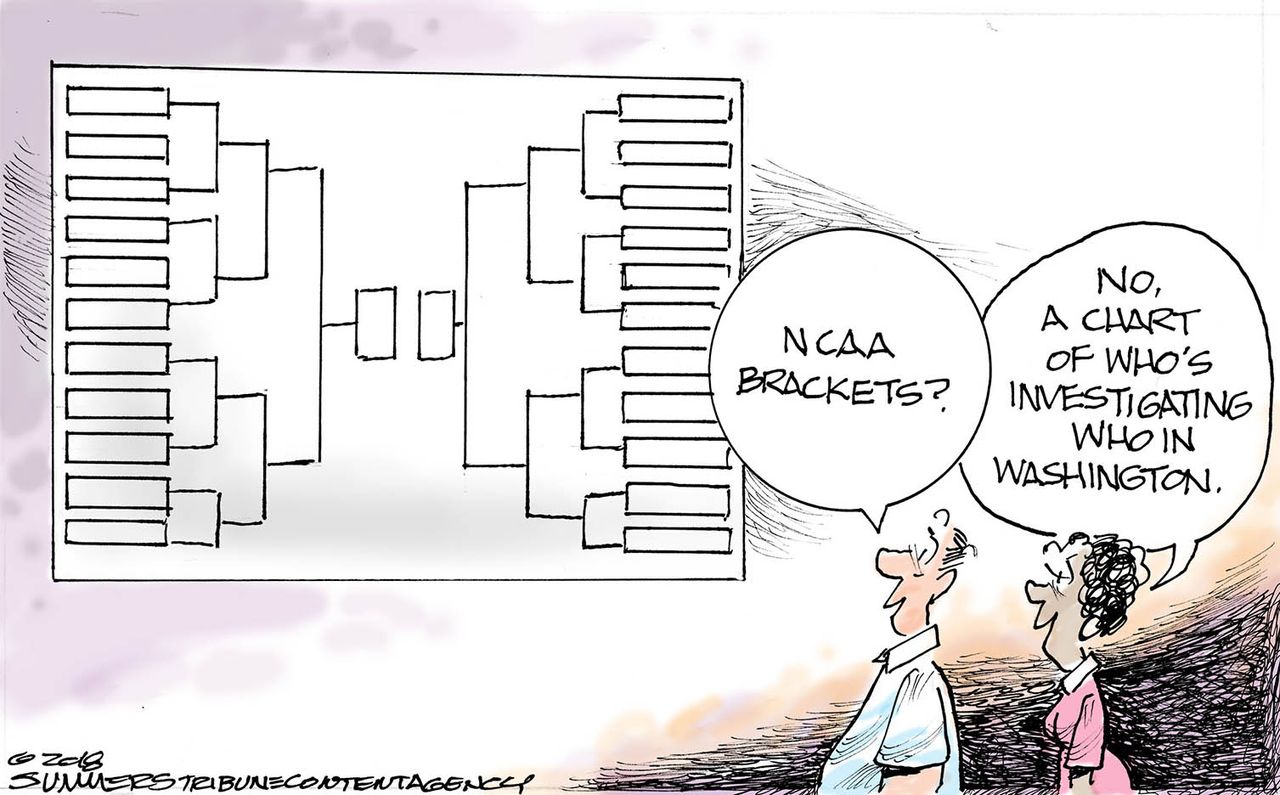 Political cartoon U.S. March Madness NCAA tournament brackets Washington investigations