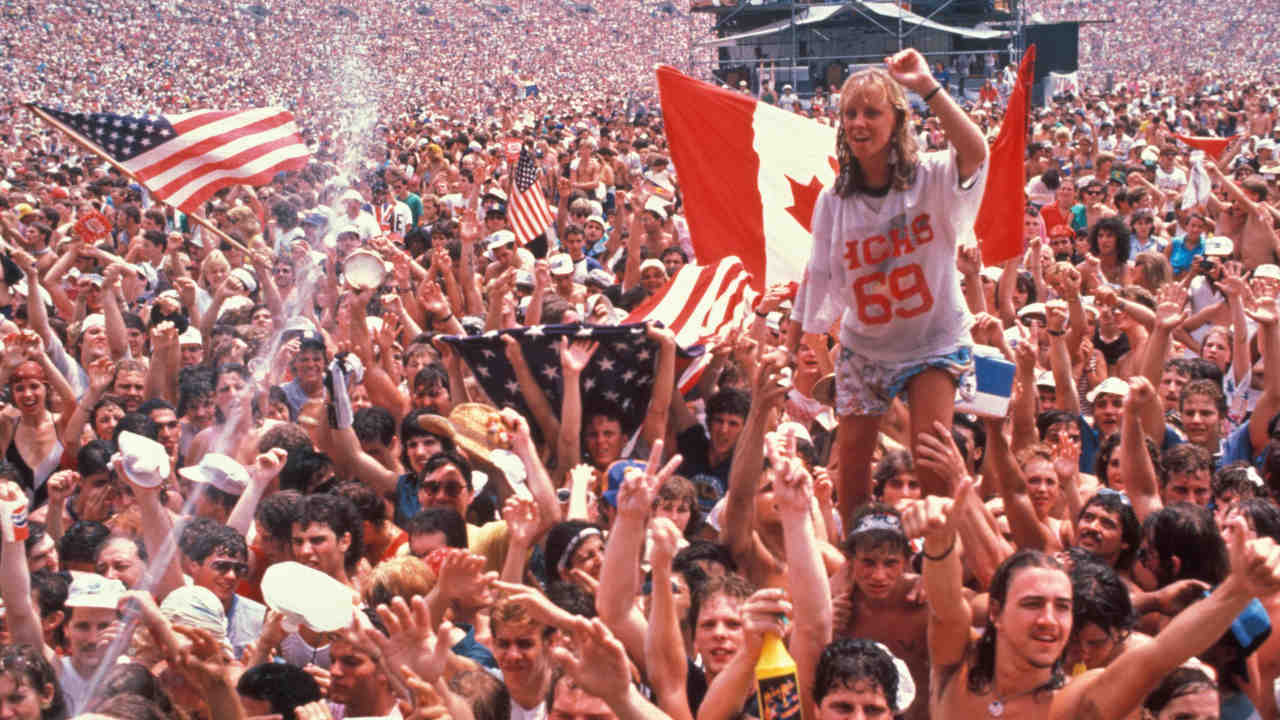 The crowd inside Veterans Auditorium, Philadelphia at Live Aid in July 1985