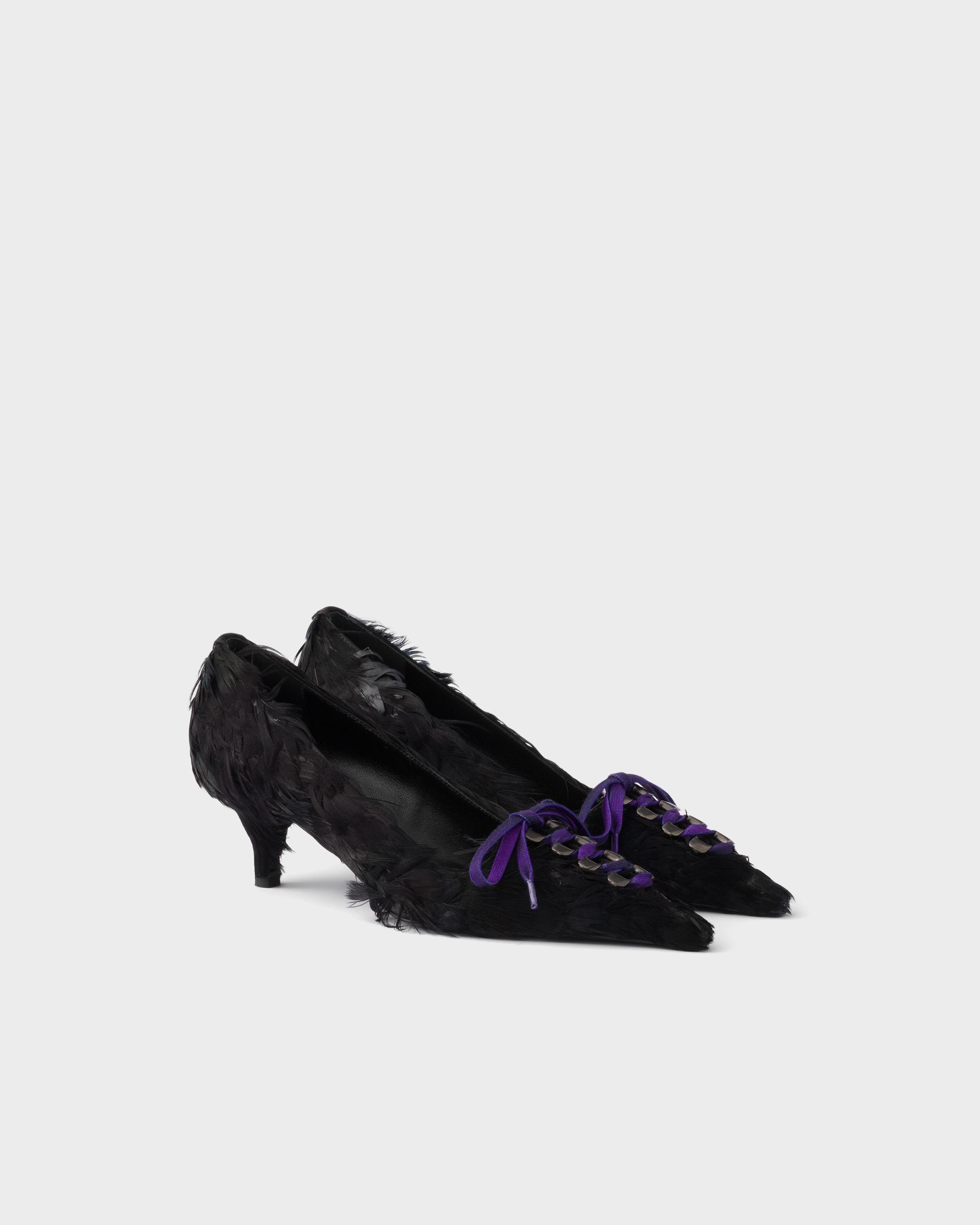 Feather-Embellished Satin Pumps
