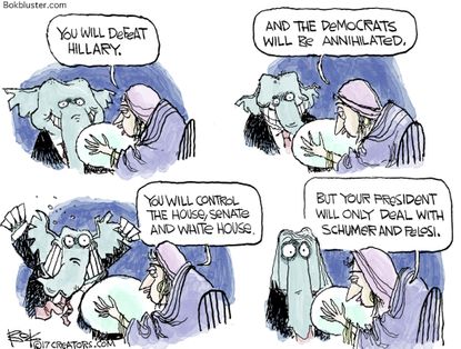 Political cartoon U.S. GOP Trump Democrats deal Schumer Pelosi