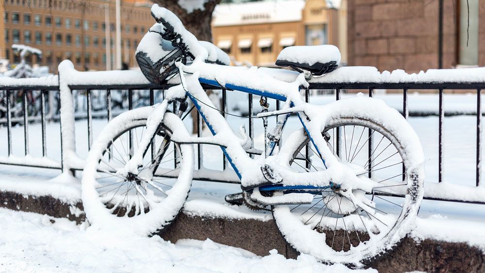 Bike covered in snow