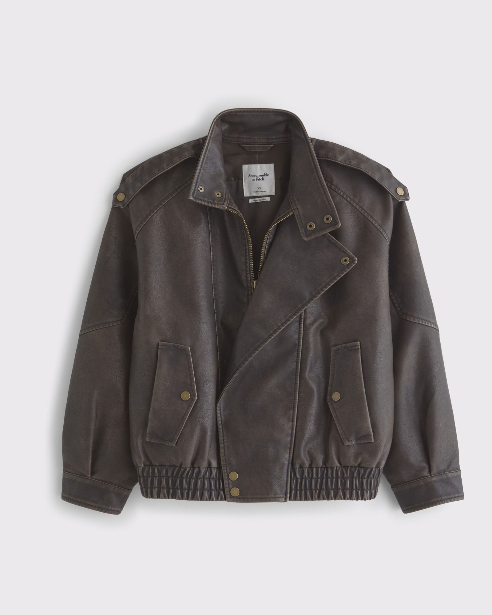 Relaxed Mockneck Vegan Leather Bomber Jacket