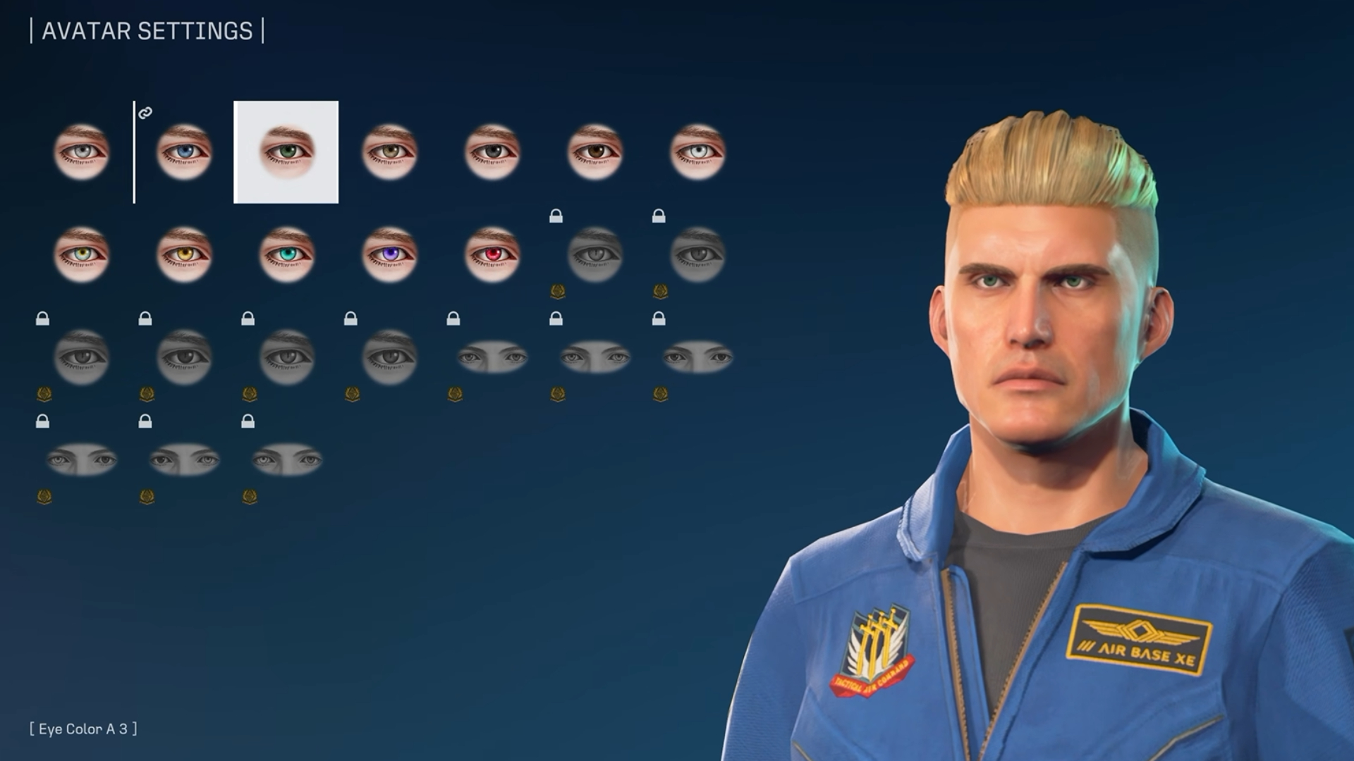 The online character creation menu in Ace Combat 8: Wings of Theve.
