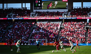 A new video scoreboard from Samsung with a replay during a St. Louis CITY FC match.