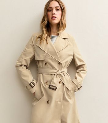 Stone Double Breasted Trench Coat