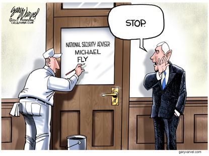 Political Cartoon U.S. Flynn resignation Russia Mike Pence