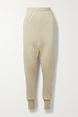 tapered beige linen pants