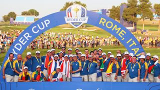 Team Europe celebrate winning the Ryder Cup at Marco Simone