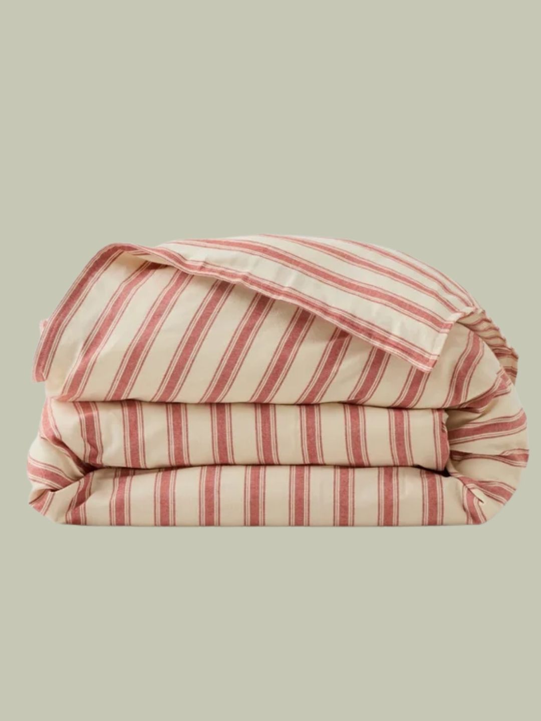 TOAST, Fjord Flannel Stripe Duvet Cover in Rosehip/Ecru