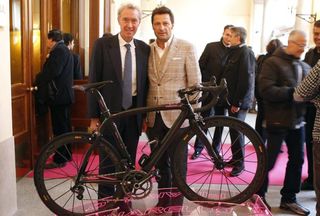 Valentino Campagnolo and Fausto Pinarello with the new Pinarello bike