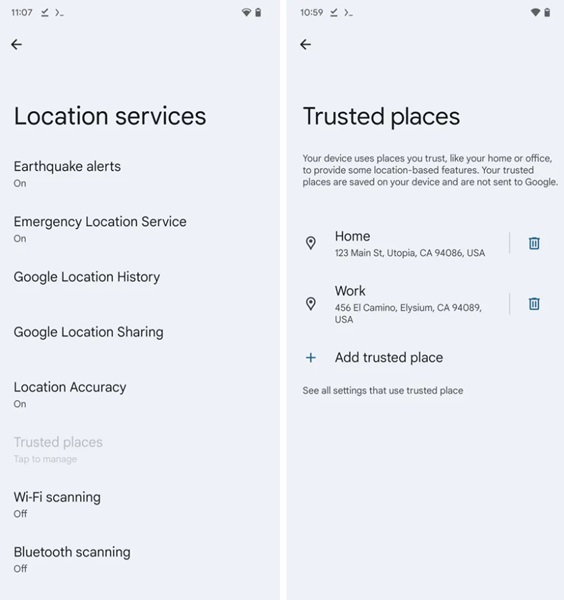 Android Appearance "Trusted Settings" New home and change of management.