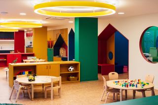 overview of colourful interior at Two Hands nursery by vPPR