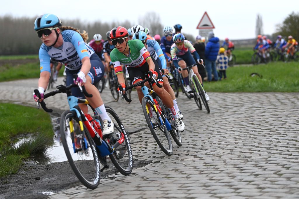 ROUBAIX FRANCE APRIL 08 Elisa Balsamo of Italy and Team Trek Segafredo competes during the 3rd ParisRoubaix Femmes 2023 a 1454km one day race from Denain to Roubaix UCIWWT on April 08 2023 in Roubaix France Photo by Tim de WaeleGetty Images