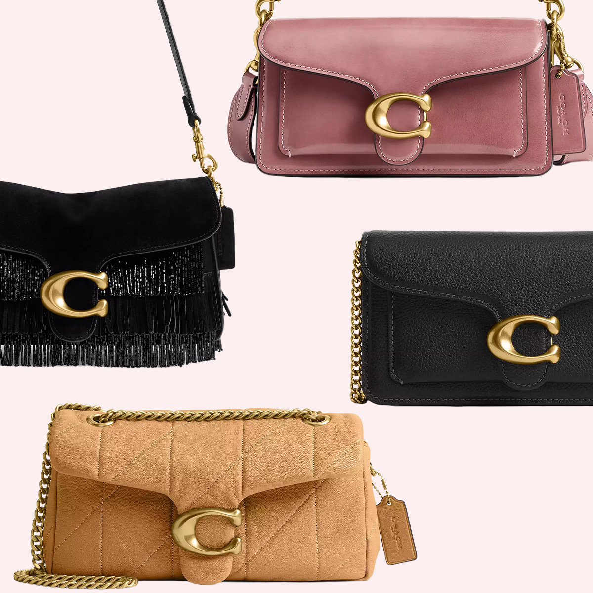 Collage of Coach Tabby Bags