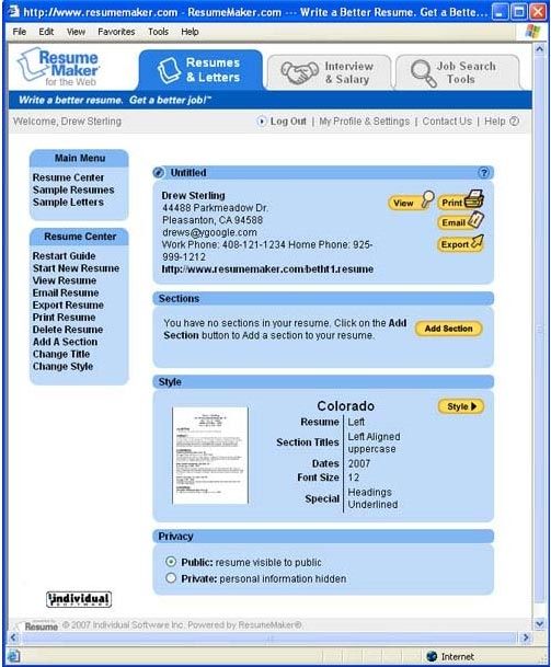 Resume Maker Professional Ultimate Screenshot: Publish your resume online or E-mail to hiring managers.